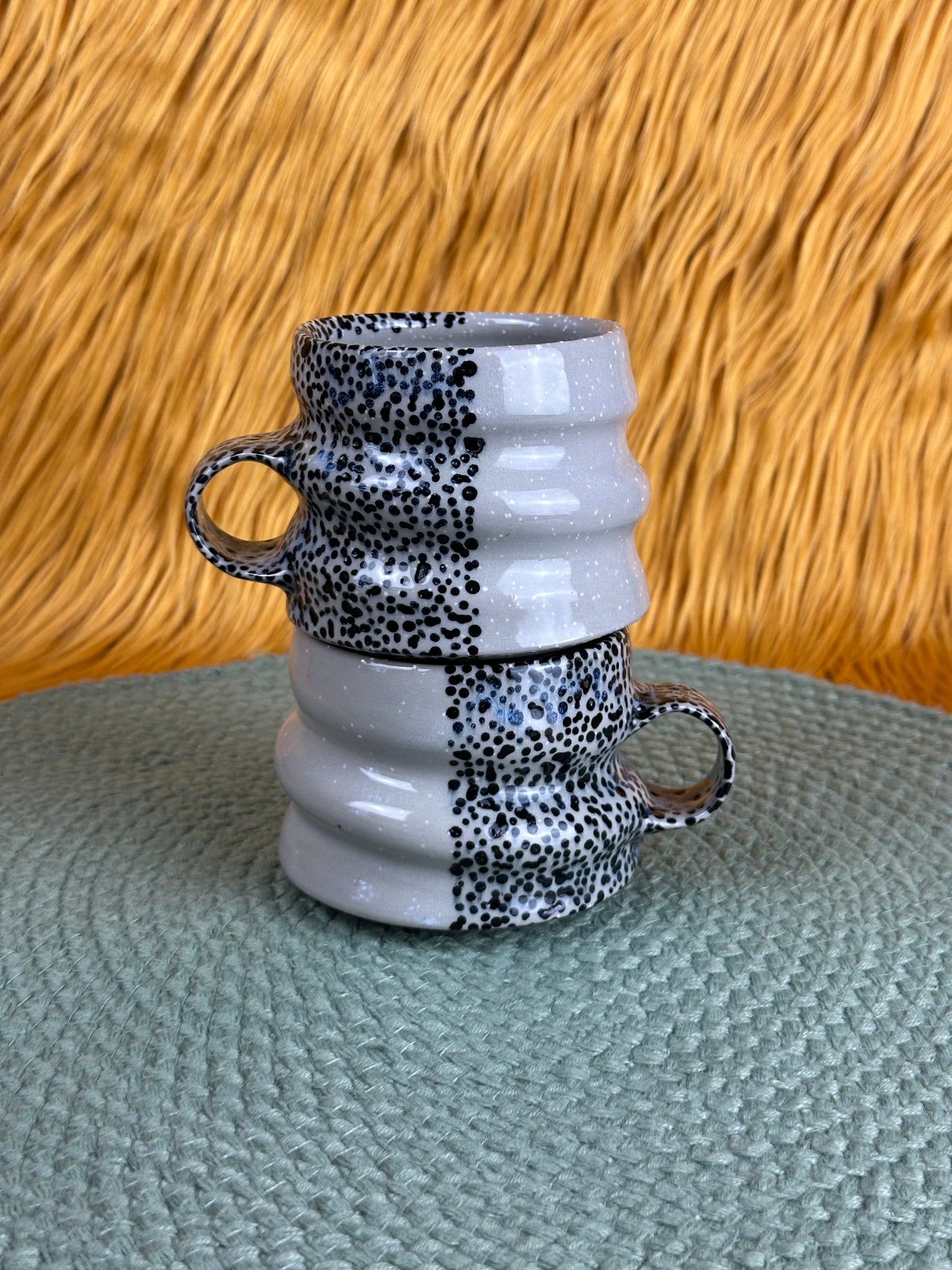 Spiral Short Mug, Cayuga Grey with 50/50 Dots