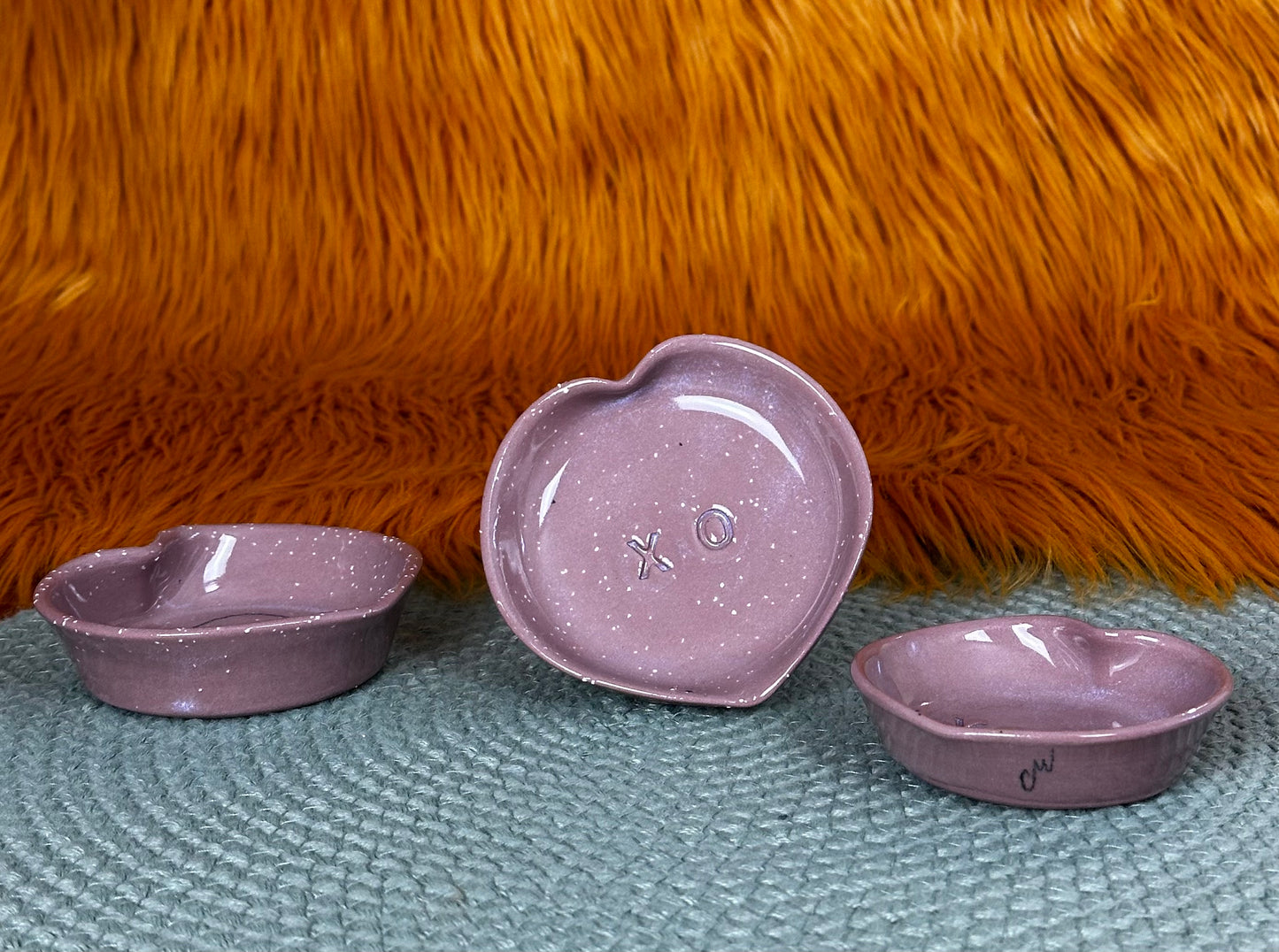 XO Heart Trinket Dish: Speckled Dark Coral