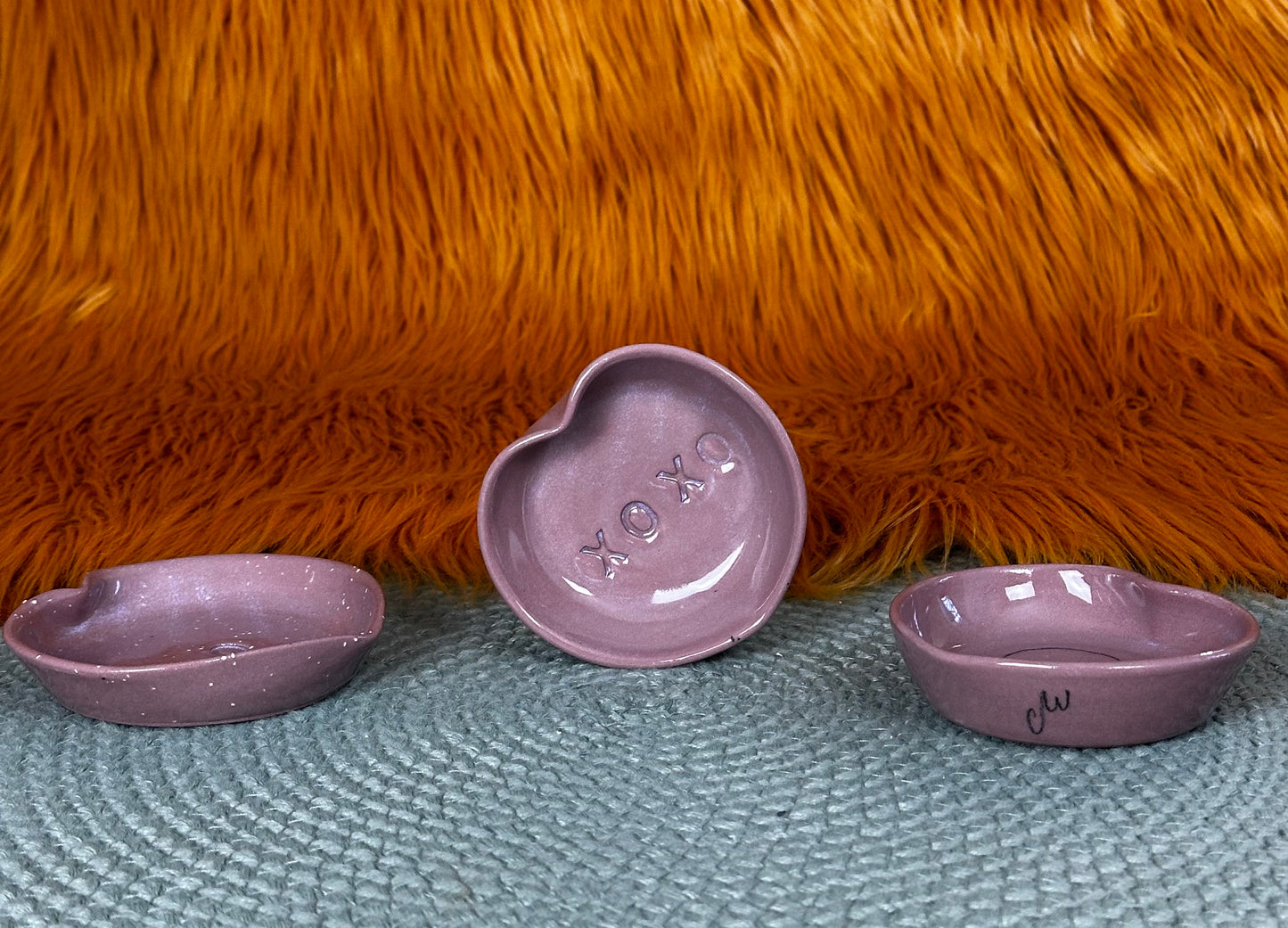 XOXO Heart Shaped Trinket Dish: Dark Coral