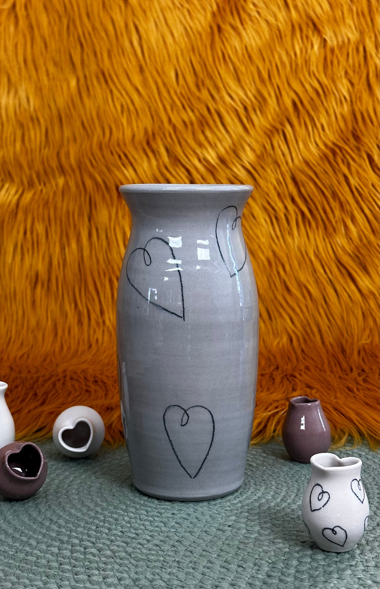 Heart Doodle Vase: Light Gray