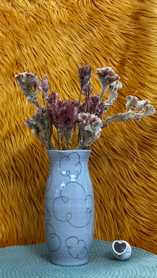 Flower Vase, Cayuga Gray with Clouds and Heart Rim