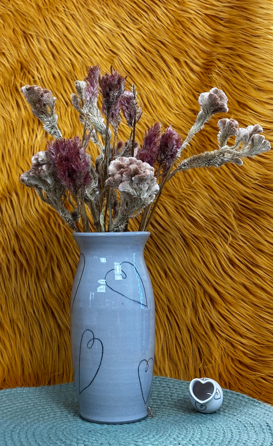 Flower Vase, Cayuga Gray with Hearts
