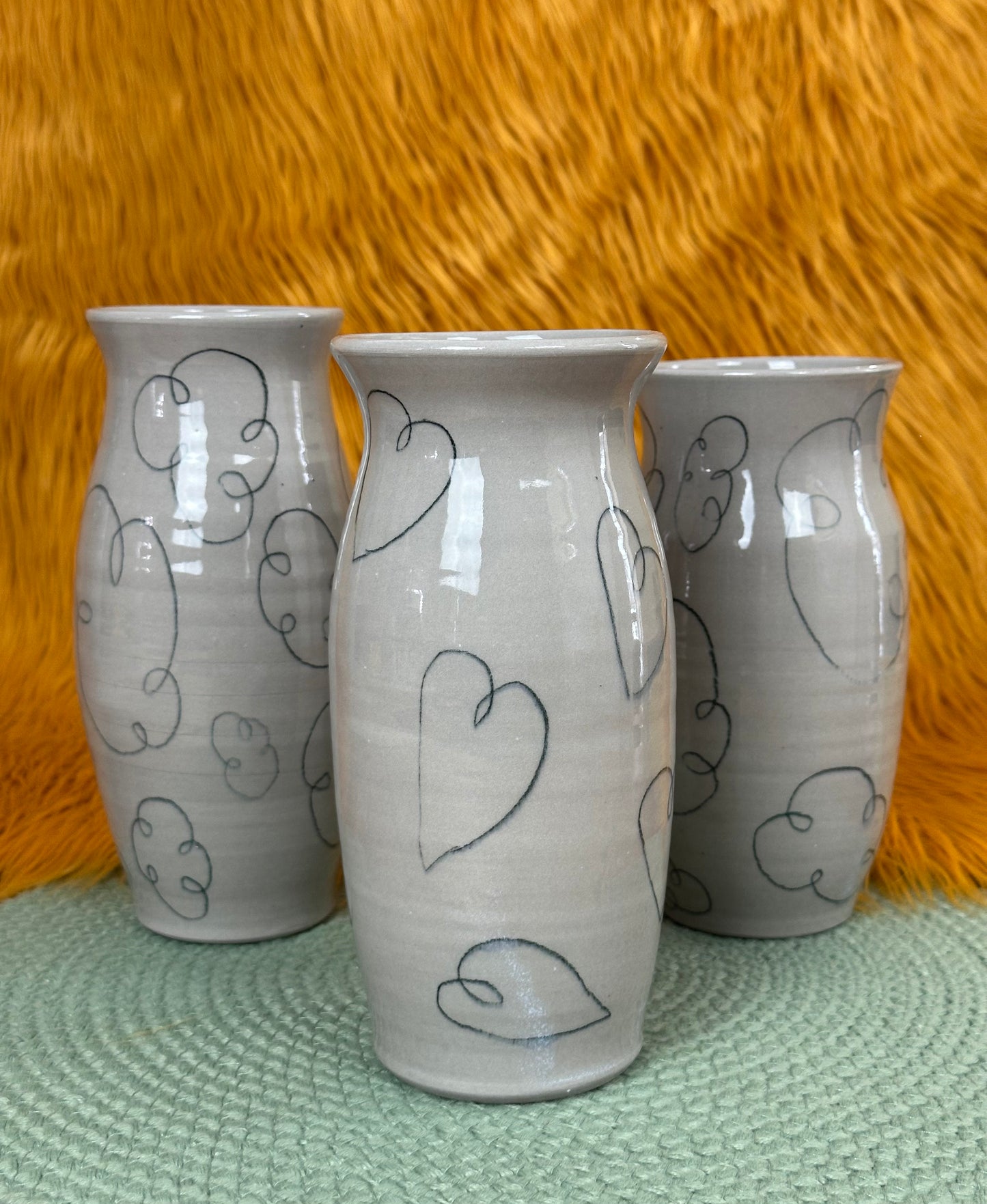 Heart Doodle Vase: Light Gray