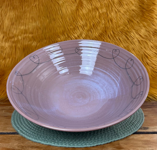 Serving Bowl, Coral with String of Hearts