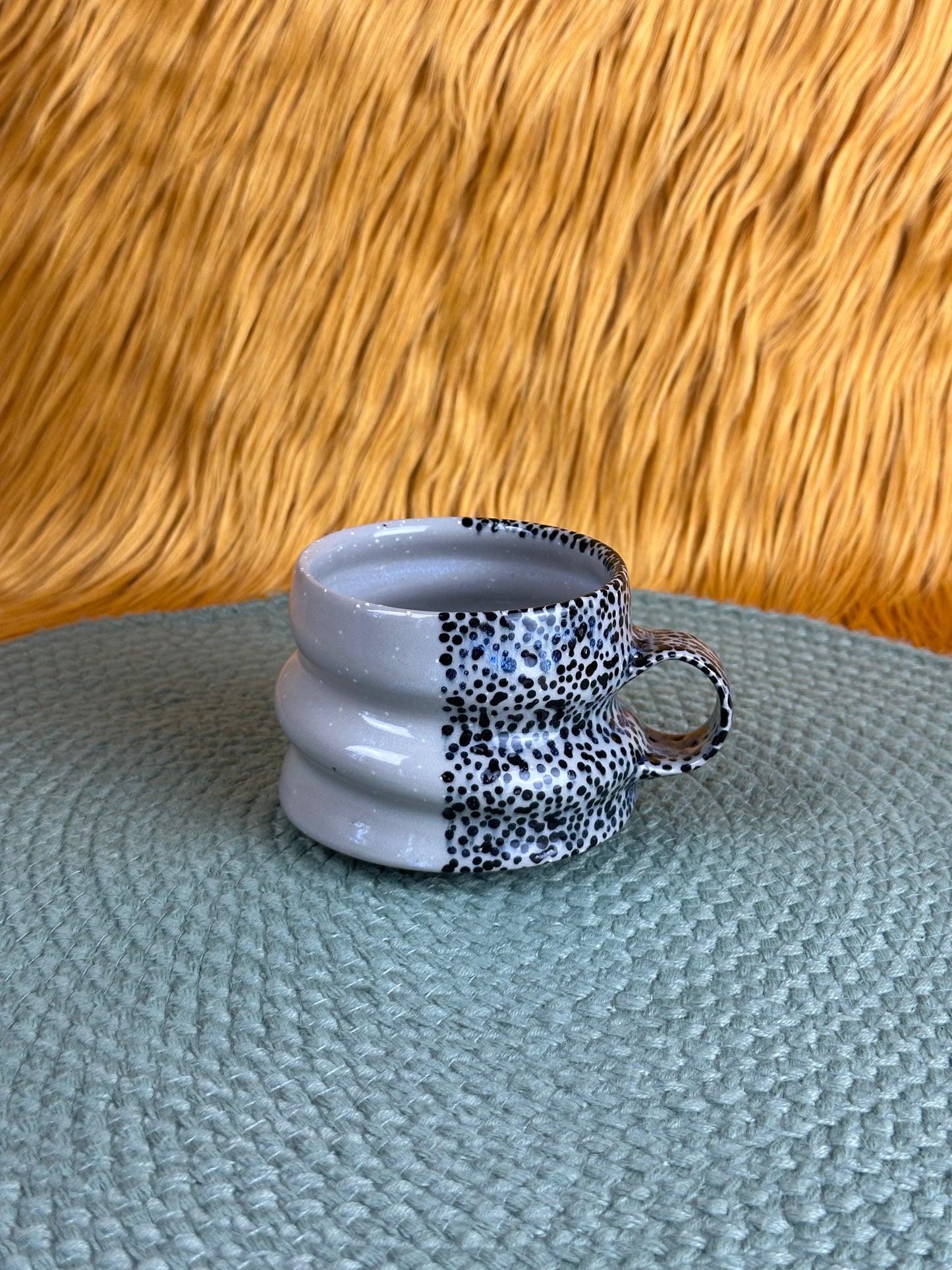 Spiral Short Mug, Cayuga Grey with 50/50 Dots